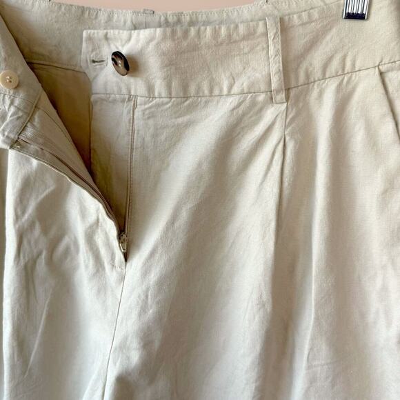 Alex Marie Linen Blend Pleated High Rise Wide Leg Bermuda Shorts Size 12 Neutral - Picture 5 of 11